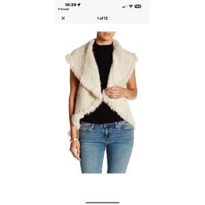 Love‎ Token Women's Ivory Combo 100% Rabbit Fur Trim Vest Cardigan Size Small